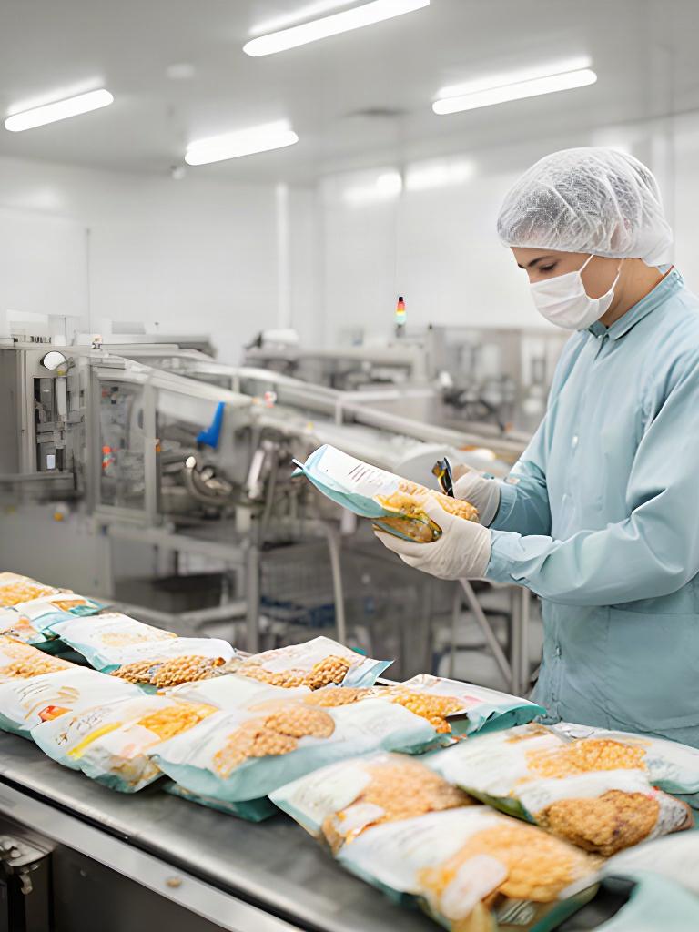 Controllo qualità di snack confezionati su una linea produttiva ordinata