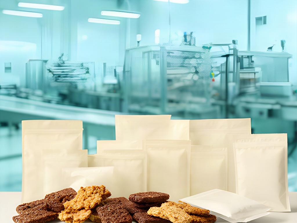 Snack senza zucchero confezionati in un ambiente luminoso di produzione alimentare