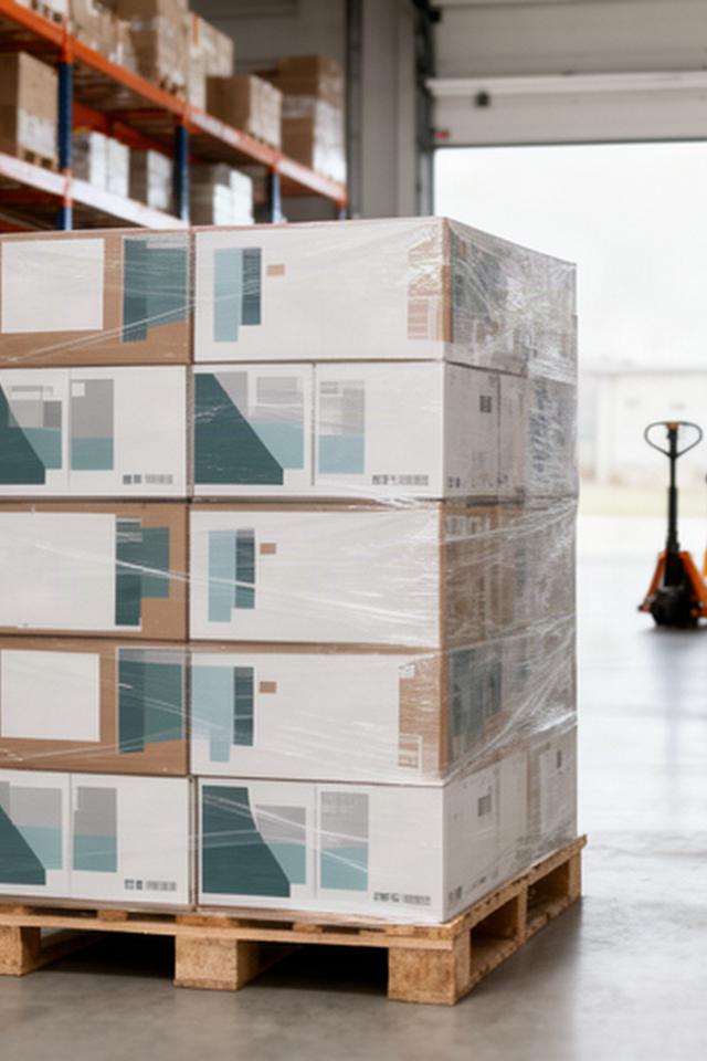 Pallet di prodotti funzionali pronti per la spedizione verso clienti europei