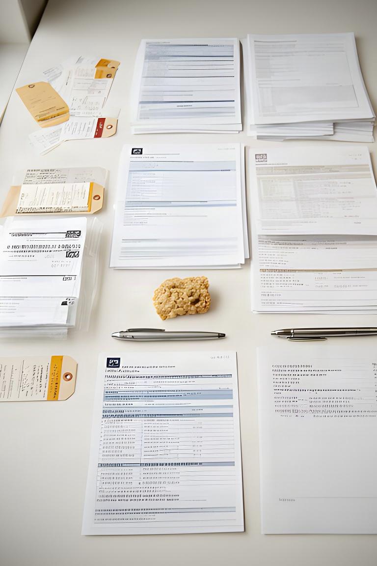Documenti di tracciabilità e schede tecniche raccolti su una scrivania di controllo